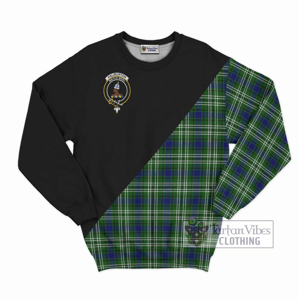 Haliburton Tartan Sweatshirt with Family Crest and Military Logo Style - Tartanvibesclothing Shop