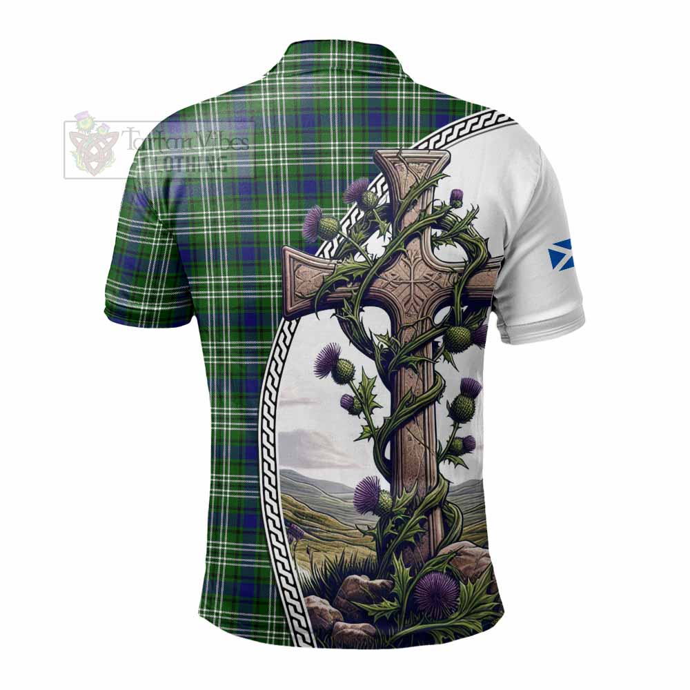 Tartan Vibes Clothing Haliburton Tartan Polo Shirt with Family Crest and St. Andrew's Cross Accented by Thistle Vines