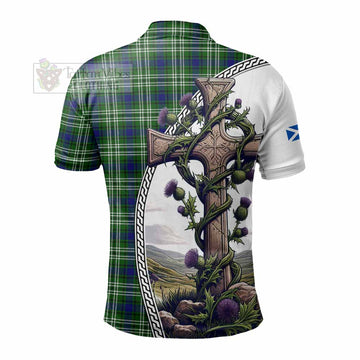 Haliburton Tartan Polo Shirt with Family Crest and St. Andrew's Cross Accented by Thistle Vines