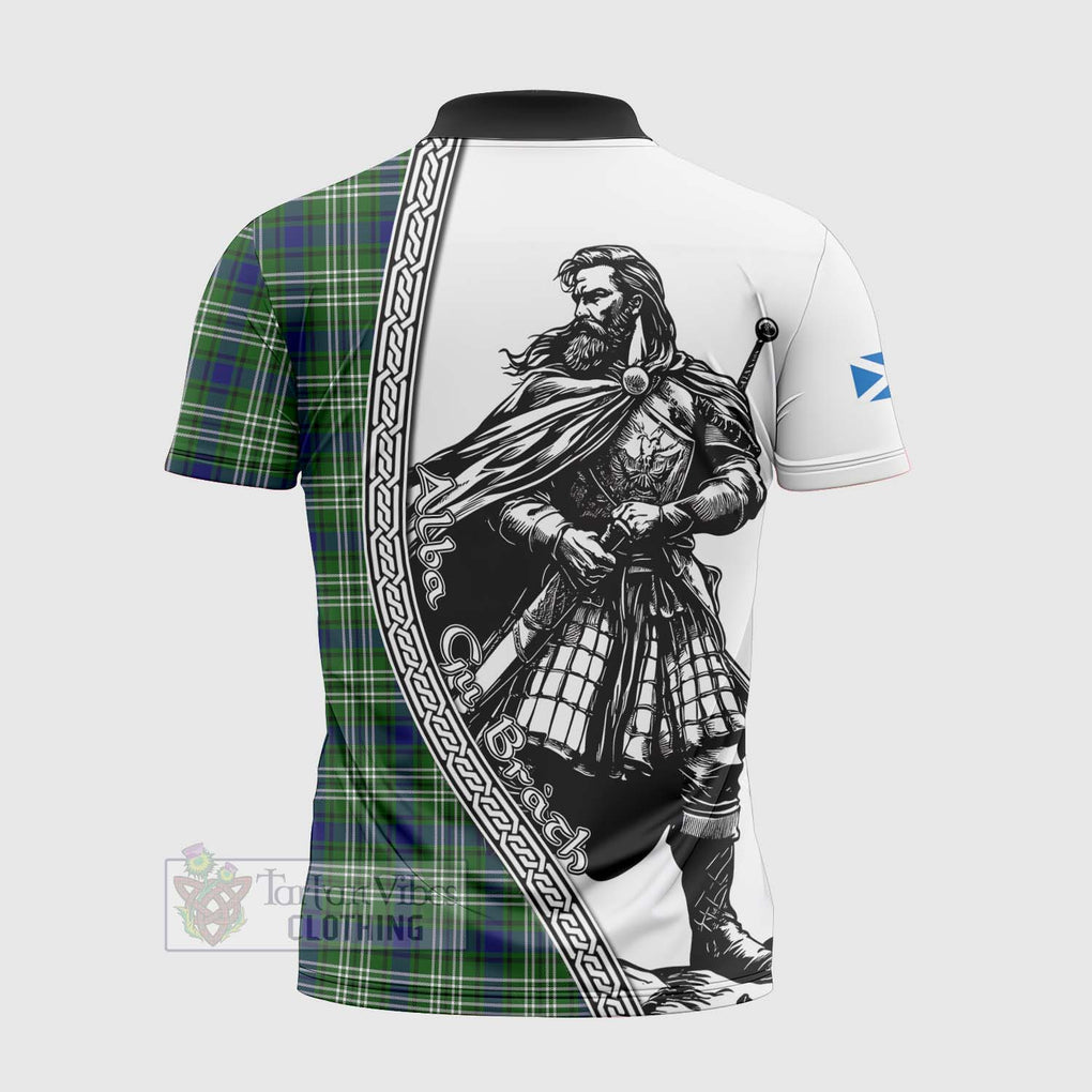 Tartan Vibes Clothing Haliburton Tartan Clan Crest Zipper Polo Shirt with Highlander Warrior Celtic Style