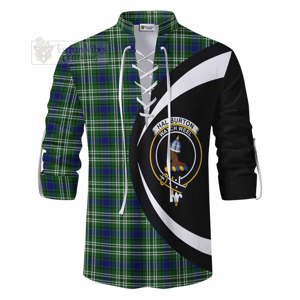 Tartan Vibes Clothing Haliburton Tartan Ghillie Kilt Shirt with Family Crest Circle Style