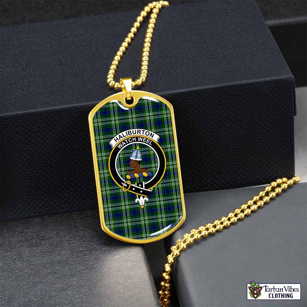 Tartan Vibes Clothing Haliburton Tartan Dog Tag Necklace with Family Crest