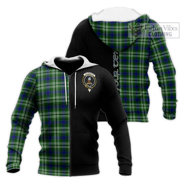 Haliburton Tartan Knitted Hoodie with Family Crest and Half Of Me Style