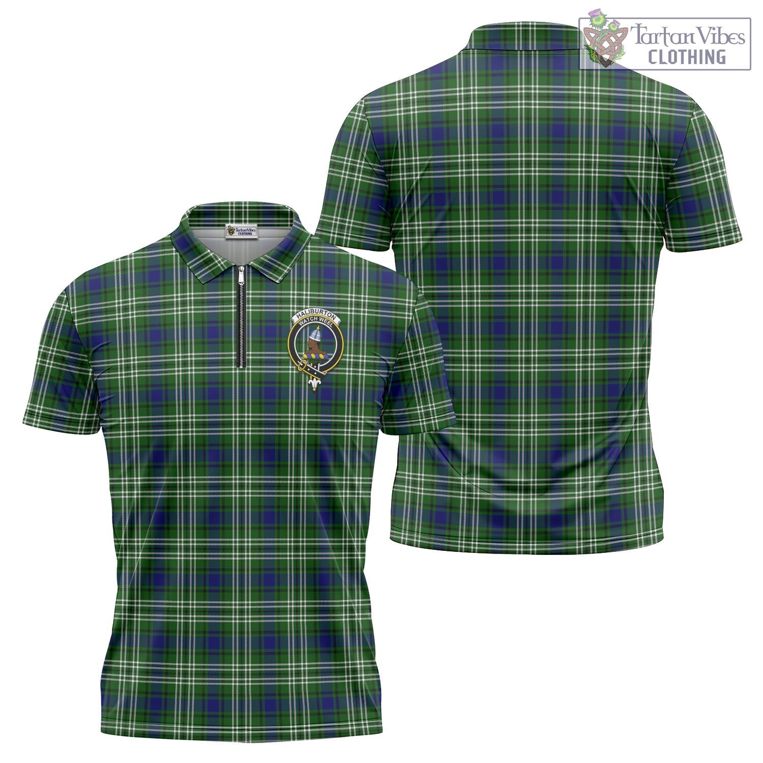 Tartan Vibes Clothing Haliburton Tartan Zipper Polo Shirt with Family Crest