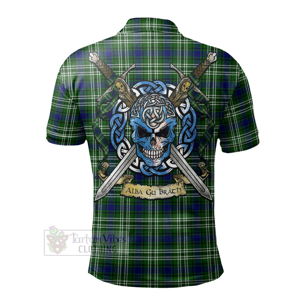 Tartan Vibes Clothing Haliburton Tartan Polo Shirt with Family Crest Celtic Skull Style