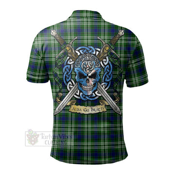 Haliburton Tartan Polo Shirt with Family Crest Celtic Skull Style