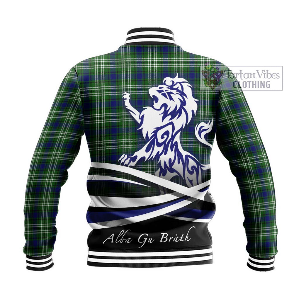 Haliburton Tartan Baseball Jacket with Alba Gu Brath Regal Lion Emblem - Tartanvibesclothing Shop