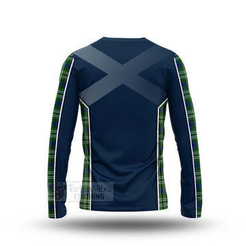 Haliburton Tartan Long Sleeve T-Shirt with Family Crest and Scottish Thistle Vibes Sport Style