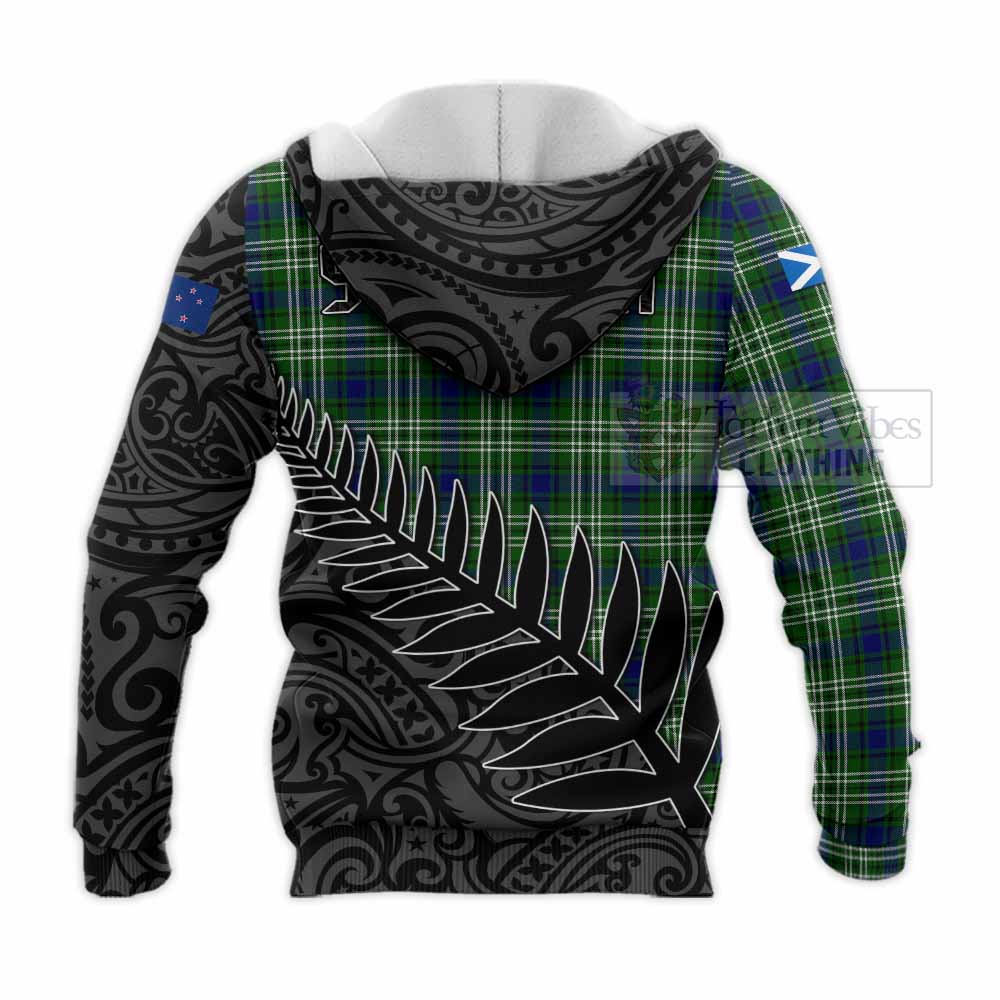 Tartan Vibes Clothing Haliburton Crest Tartan Knitted Hoodie with New Zealand Silver Fern Half Style