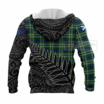 Haliburton Crest Tartan Knitted Hoodie with New Zealand Silver Fern Half Style