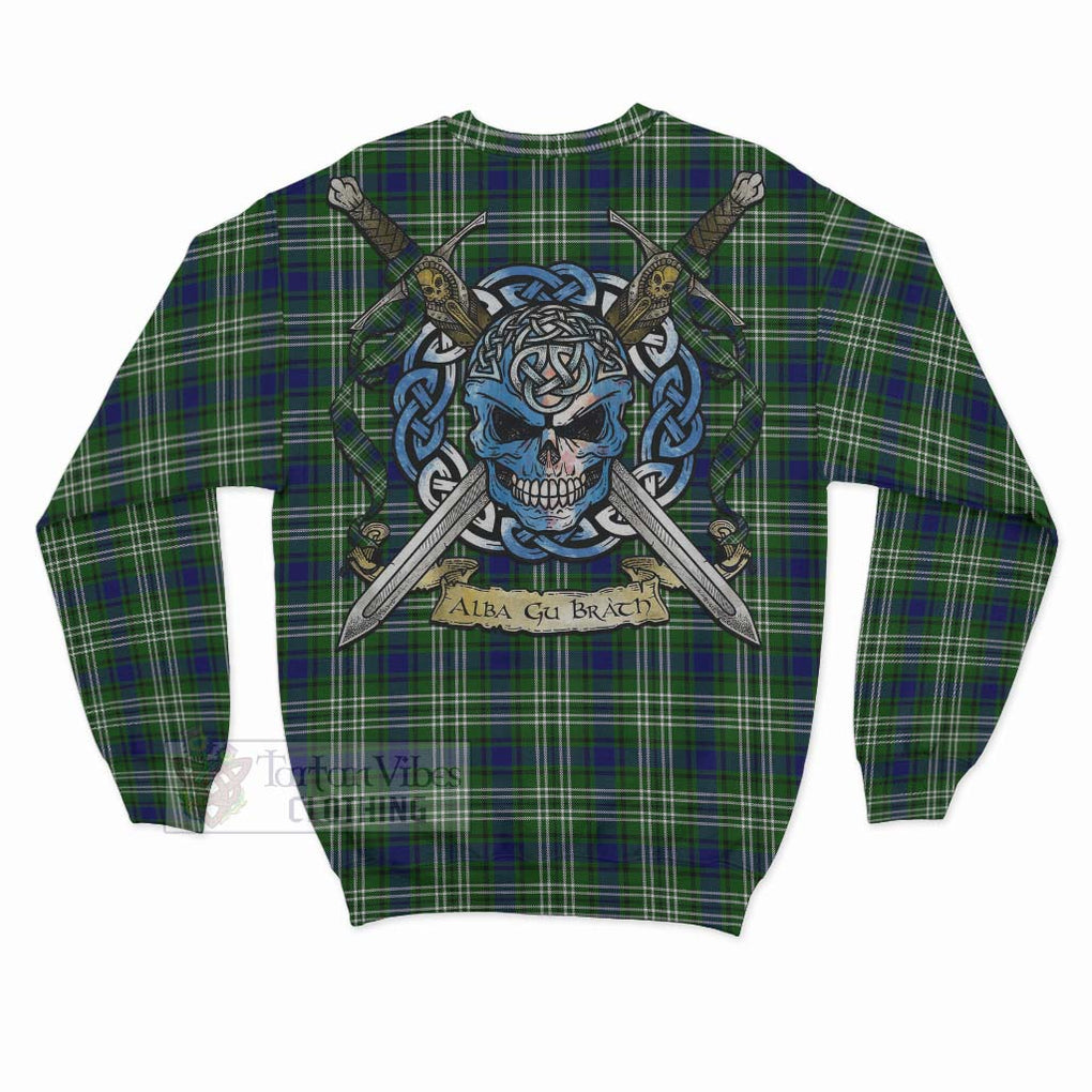 Tartan Vibes Clothing Haliburton Tartan Sweatshirt with Family Crest Celtic Skull Style