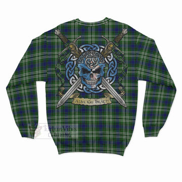 Haliburton Tartan Sweatshirt with Family Crest Celtic Skull Style