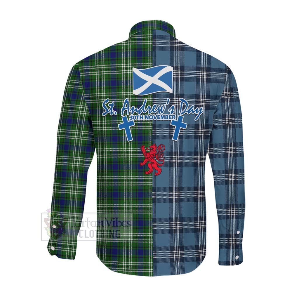 Tartan Vibes Clothing Haliburton Tartan Long Sleeve Button Shirt Happy St. Andrew's Day Half Tartan Style