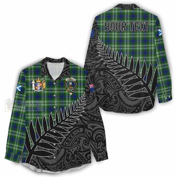 Haliburton Crest Tartan Women's Casual Shirt with New Zealand Silver Fern Half Style