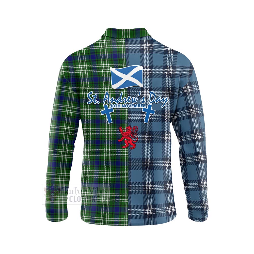 Tartan Vibes Clothing Haliburton Tartan Long Sleeve Polo Shirt Happy St. Andrew's Day Half Tartan Style