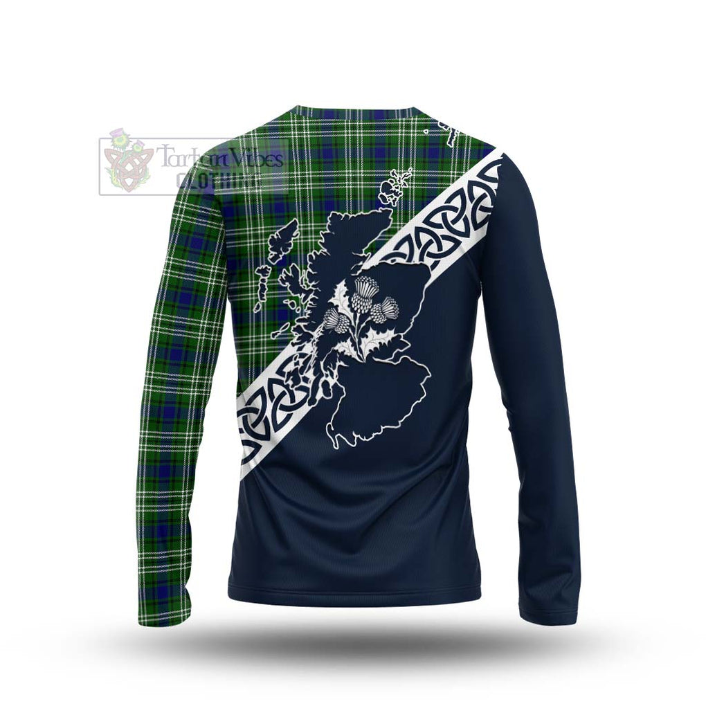 Tartan Vibes Clothing Haliburton Tartan Long Sleeve T-Shirt Featuring Thistle and Scotland Map