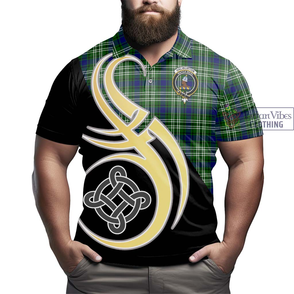 Haliburton Tartan Polo Shirt with Family Crest and Celtic Symbol Style - Tartan Vibes Clothing