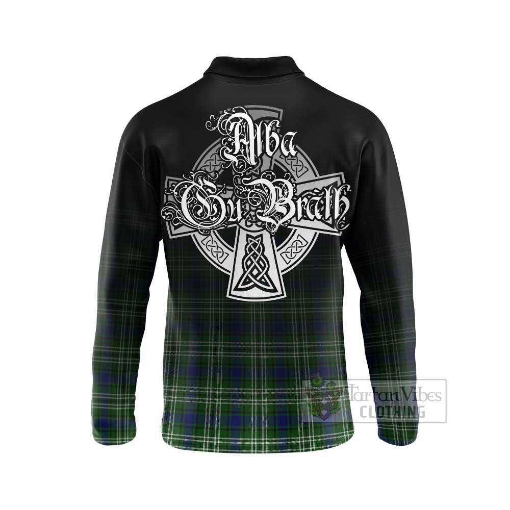 Tartan Vibes Clothing Haliburton Tartan Long Sleeve Polo Shirt Featuring Alba Gu Brath Family Crest Celtic Inspired