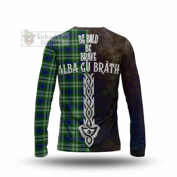 Haliburton Tartan Family Crest Long Sleeve T-Shirt Alba Gu Brath Be Brave Lion Ancient Style - Tartan Vibes Clothing
