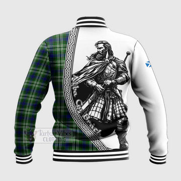 Haliburton Tartan Clan Crest Baseball Jacket with Highlander Warrior Celtic Style