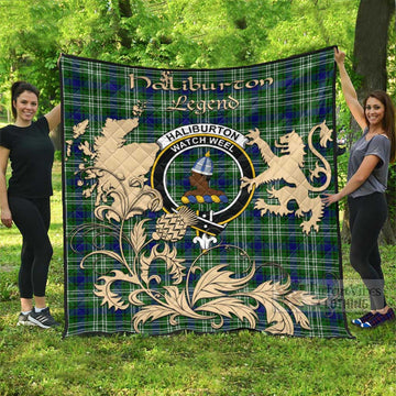 Haliburton Tartan Quilt with Family Crest and Scottish Symbol Style