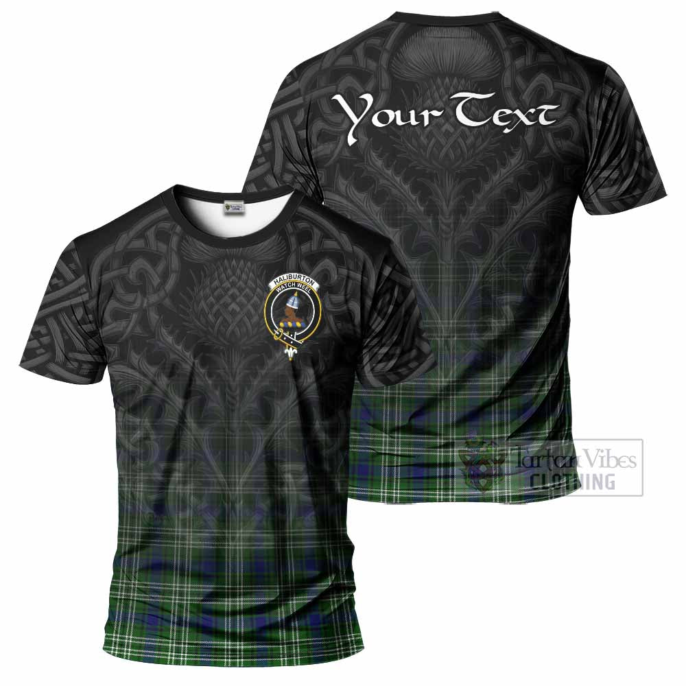 Haliburton Tartan T-Shirt with Family Crest Celtic Thistle Vibes - Tartan Vibes Clothing