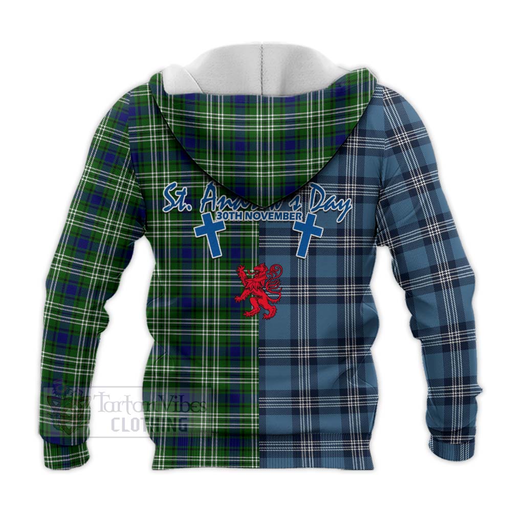 Tartan Vibes Clothing Haliburton Tartan Knitted Hoodie Happy St. Andrew's Day Half Tartan Style