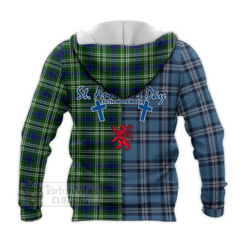 Haliburton Tartan Knitted Hoodie Happy St. Andrew's Day Half Tartan Style