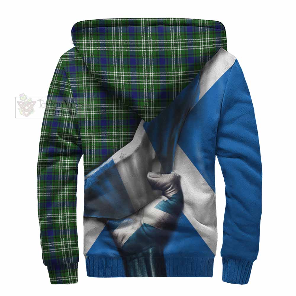 Tartan Vibes Clothing Haliburton Tartan Sherpa Hoodie with Family Crest Scotland Patriotic Style