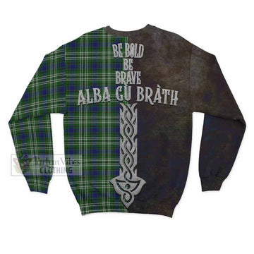 Haliburton Tartan Family Crest Sweatshirt Alba Gu Brath Be Brave Lion Ancient Style - Tartan Vibes Clothing