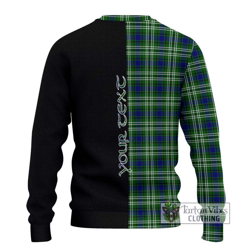 Haliburton Tartan Knitted Sweater with Family Crest and Half Of Me Style - Tartanvibesclothing Shop