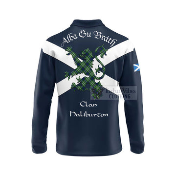 Haliburton Tartan Lion Rampant Long Sleeve Polo Shirt  Proudly Display Your Heritage with Alba Gu Brath and Clan Name