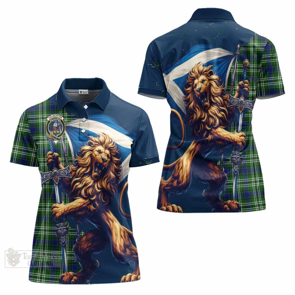 Tartan Vibes Clothing Haliburton Tartan Family Crest Women's Polo Shirt with Scottish Majestic Lion