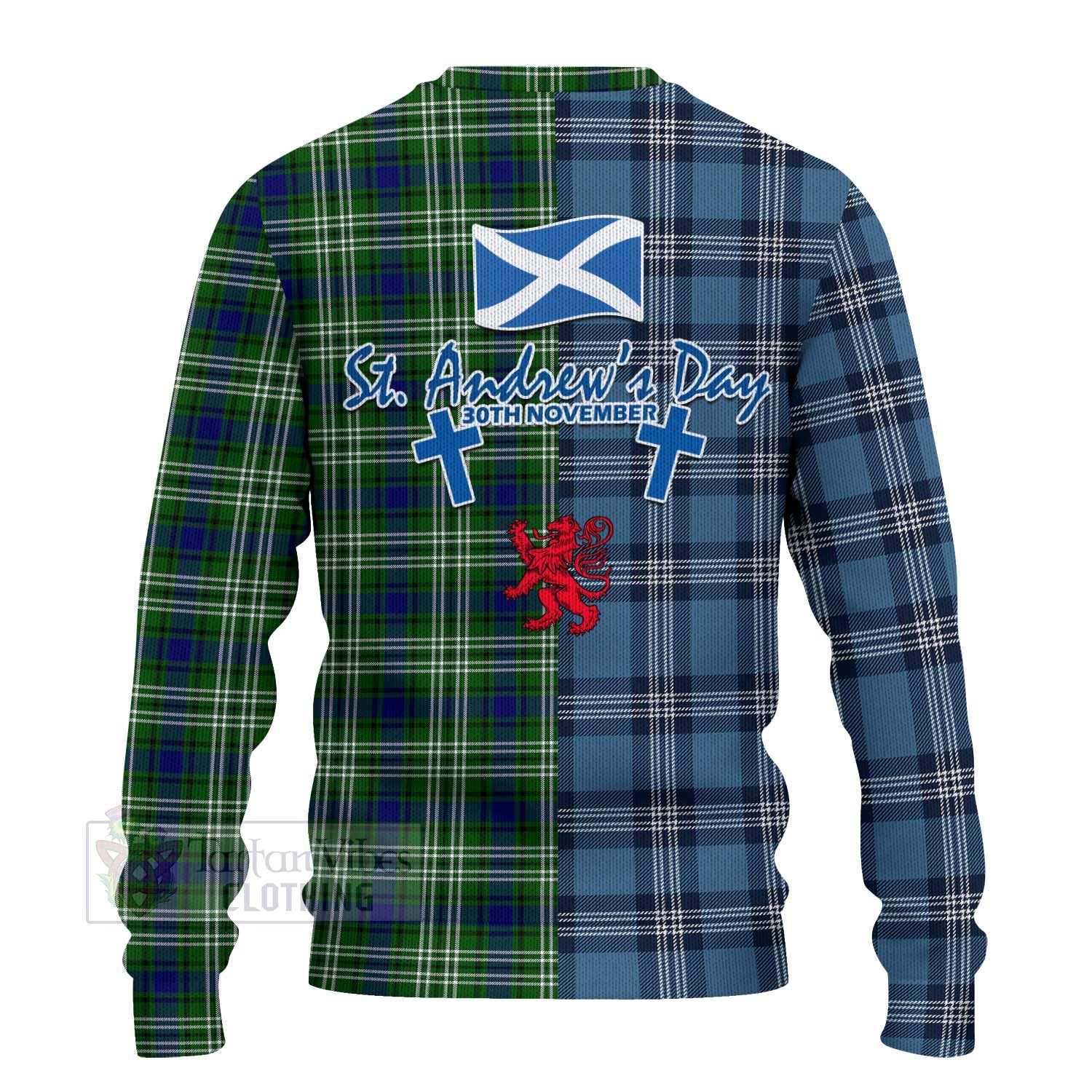 Tartan Vibes Clothing Haliburton Tartan Knitted Sweater Happy St. Andrew's Day Half Tartan Style