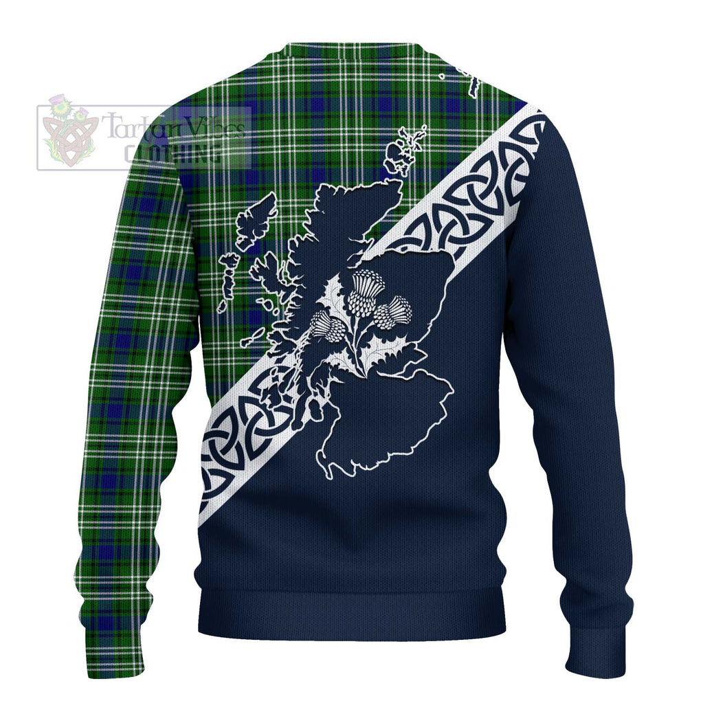 Tartan Vibes Clothing Haliburton Tartan Knitted Sweater Featuring Thistle and Scotland Map