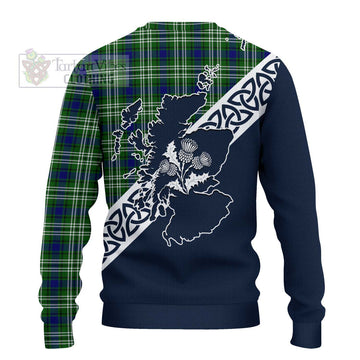 Haliburton Tartan Ugly Sweater Featuring Thistle and Scotland Map