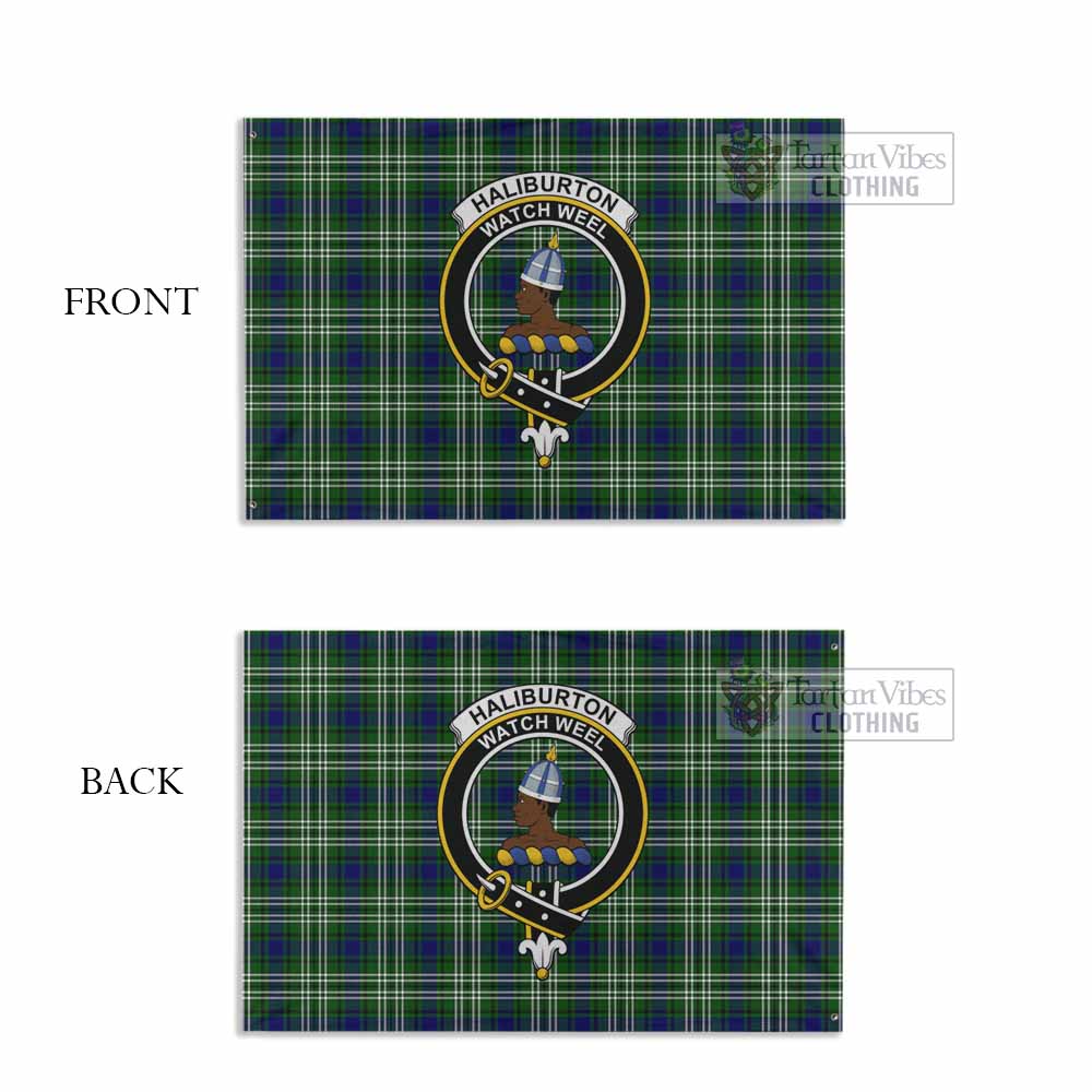 Tartan Vibes Clothing Haliburton Tartan House Flag with Family Crest