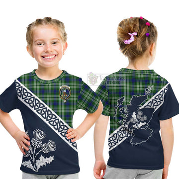 Haliburton Tartan Kid T-Shirt Featuring Thistle and Scotland Map