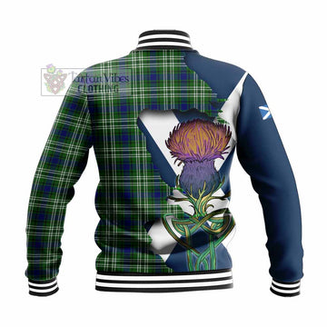 Haliburton Tartan Family Crest Baseball Jacket Scottish Thistle Celtic Inspired - Tartan Vibes Clothing