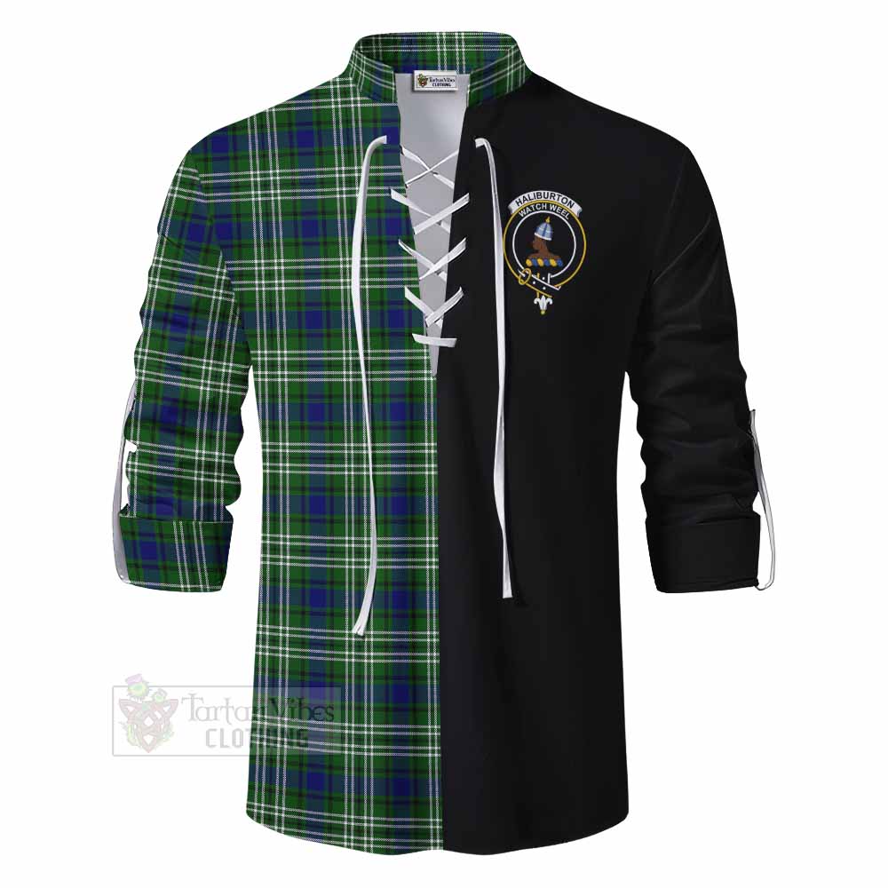 Tartan Vibes Clothing Haliburton Tartan Ghillie Kilt Shirt with Family Crest and Half Of Me Style