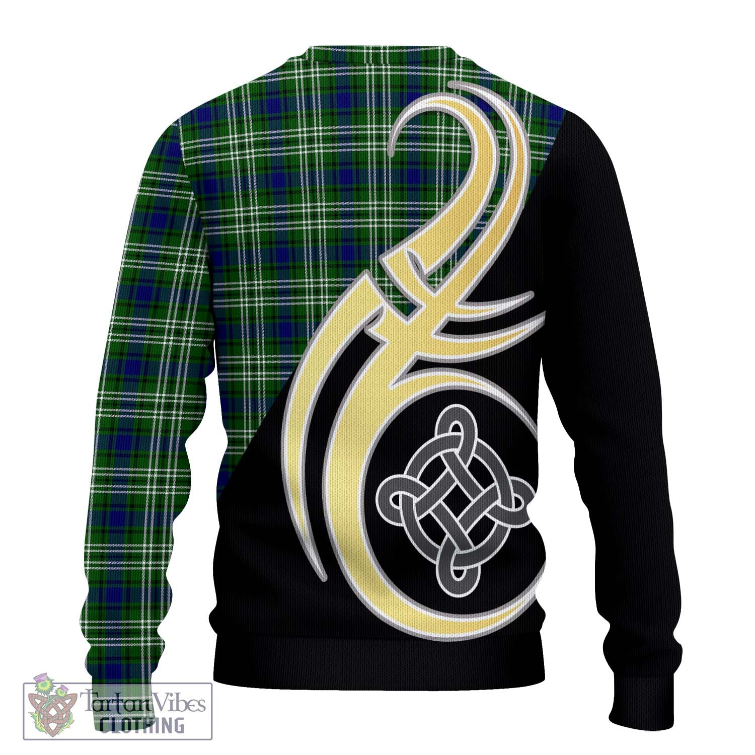 Haliburton Tartan Knitted Sweater with Family Crest and Celtic Symbol Style - Tartan Vibes Clothing