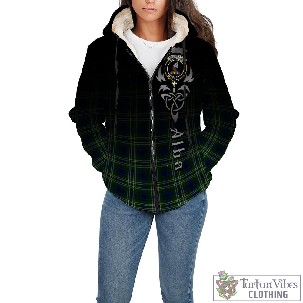 Haliburton Tartan Sherpa Hoodie Featuring Alba Gu Brath Family Crest Celtic Inspired - Tartan Vibes Clothing