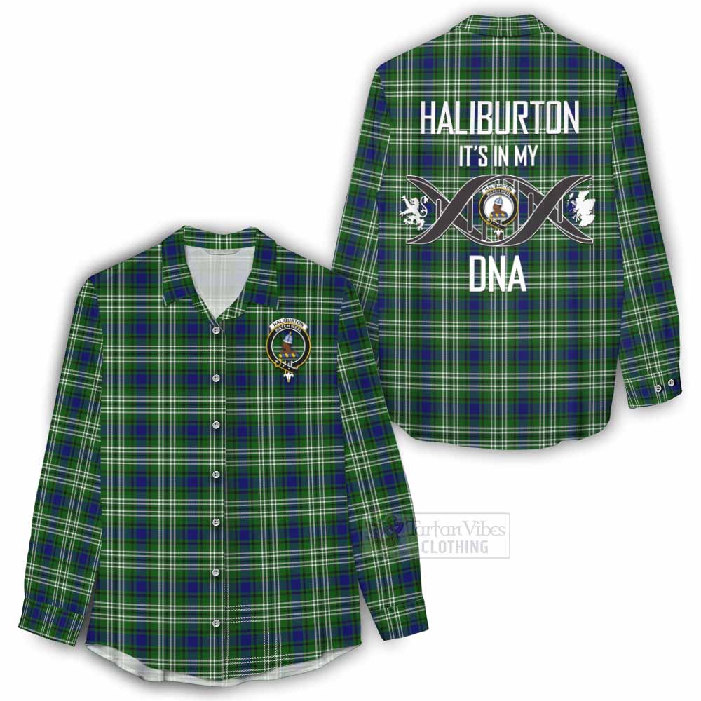 Tartan Vibes Clothing Haliburton Tartan Women's Casual Shirt with Family Crest DNA In Me Style