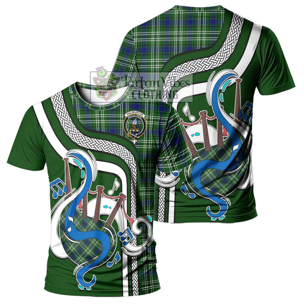 Haliburton Tartan T-Shirt with Epic Bagpipe Style - Tartanvibesclothing Shop