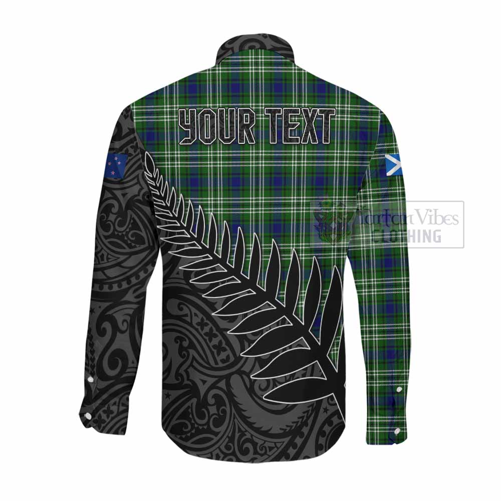 Tartan Vibes Clothing Haliburton Crest Tartan Long Sleeve Button Shirt with New Zealand Silver Fern Half Style