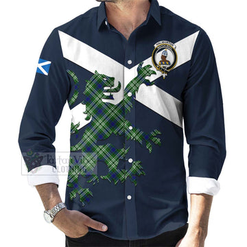 Haliburton Tartan Lion Rampant Long Sleeve Button Shirt Proudly Display Your Heritage with Alba Gu Brath and Clan Name