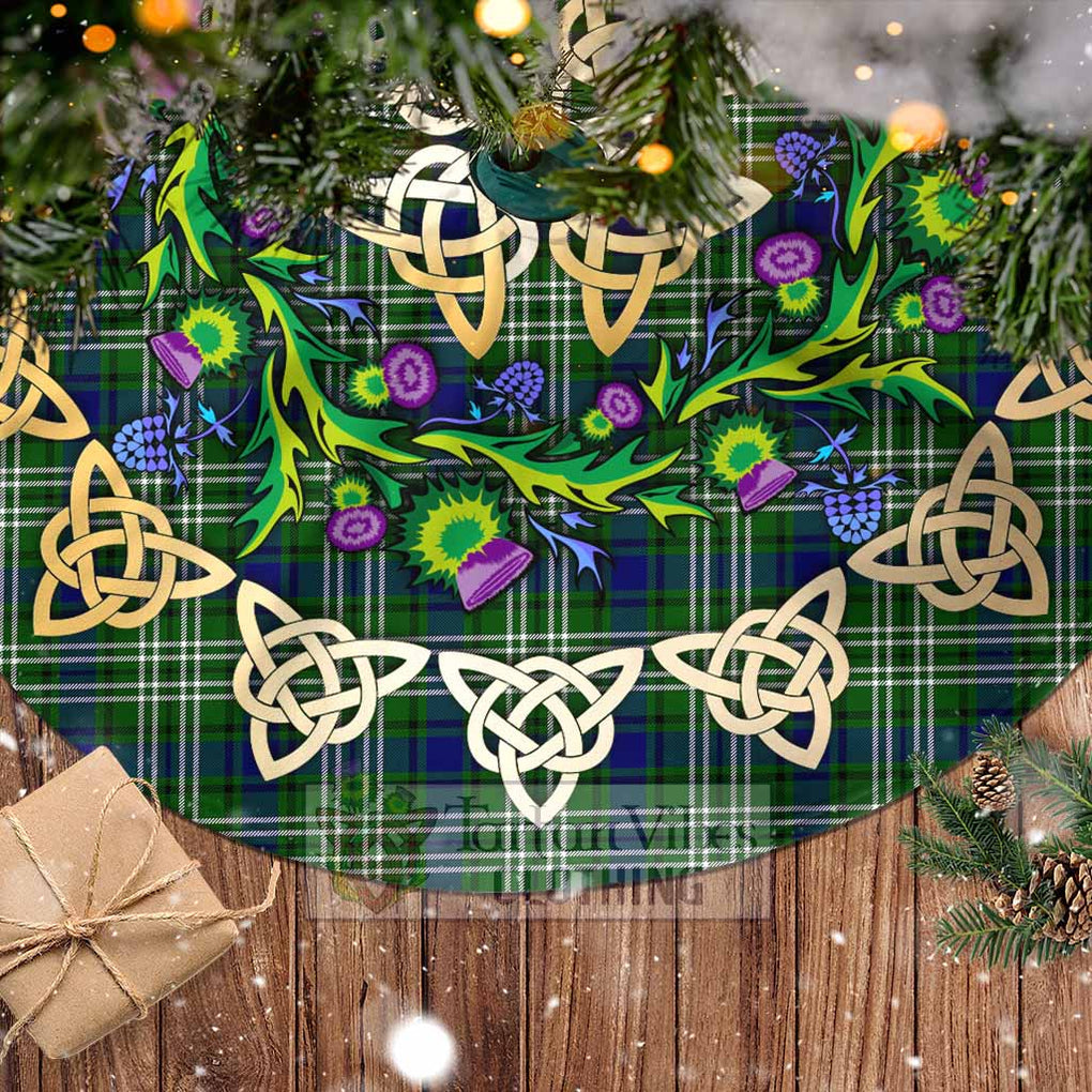 Tartan Vibes Clothing Haliburton Tartan Christmas Tree Skirt with Thistle Celtic Knot Style