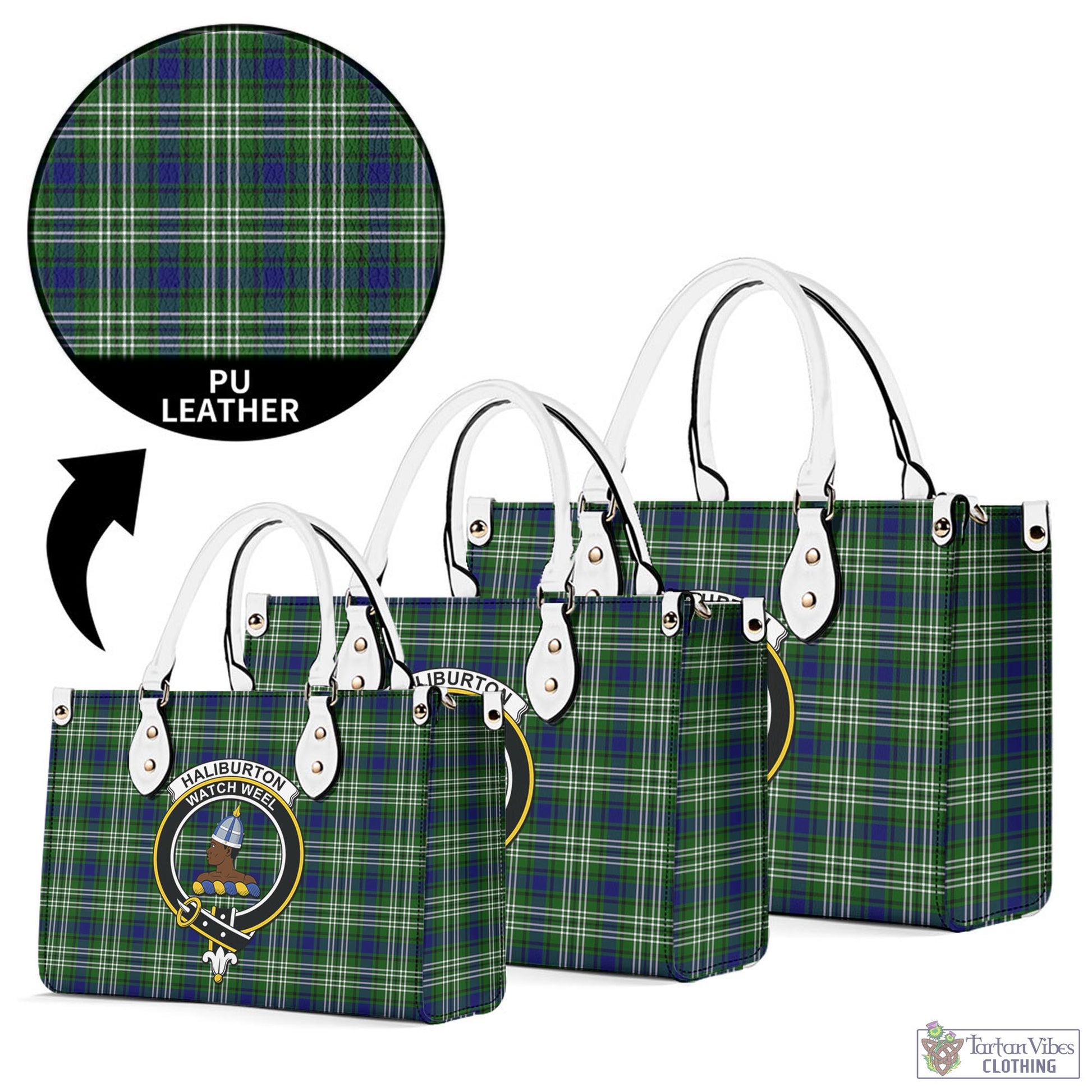 Tartan Vibes Clothing Haliburton Tartan Luxury Leather Handbags with Family Crest