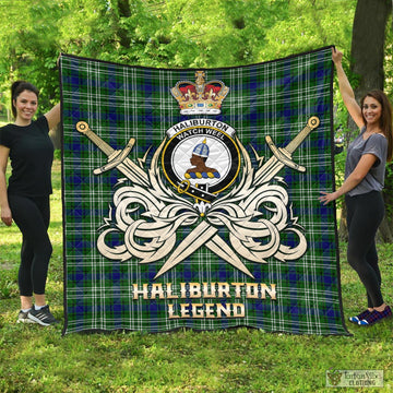 Haliburton Tartan Quilt with Clan Crest and the Golden Sword of Courageous Legacy