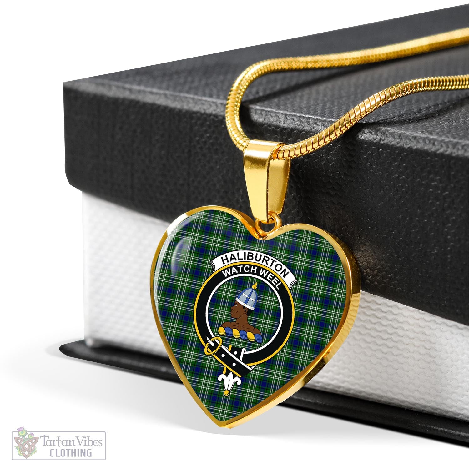 Tartan Vibes Clothing Haliburton Tartan Heart Necklace with Family Crest